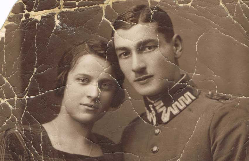 Before - Black and White Damaged Photo